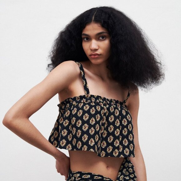 ZARA | Printed Crop Cotton Tank Top | Sz. M - Picture 2 of 9